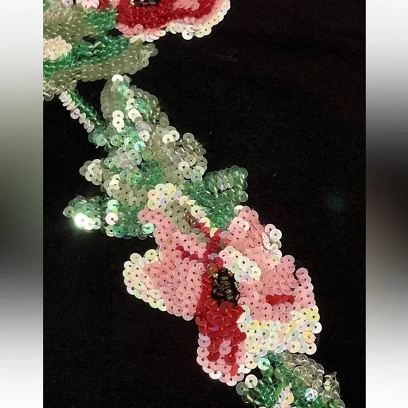 Vintage Cache Y2K Black Sequin Floral Batwing Sleeve Cocktail Dress Size M Med - Picture 3 of 7